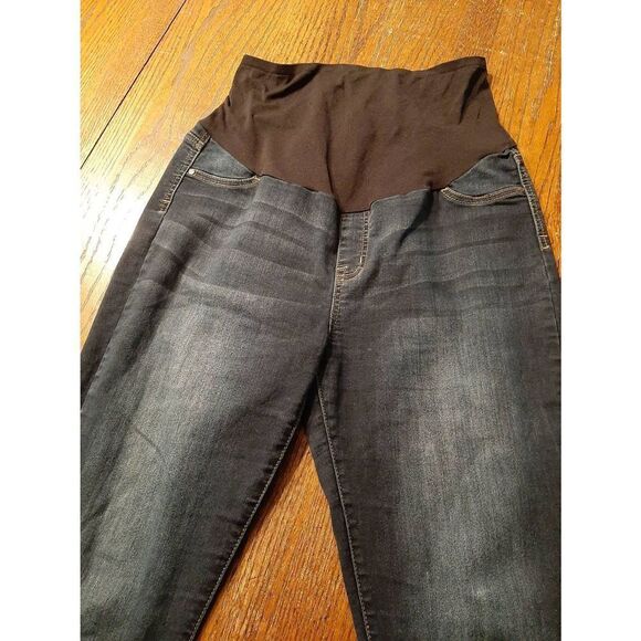 XL Maternity C Pink Over Bump Denim Blue Jean Casual Pants Jeggings Distressed - Picture 2 of 4